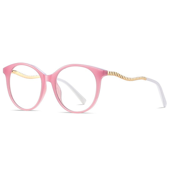 Gmei Women's Full Rim TR 90 Metal Round Frame Eyeglasses 2067 Full Rim Gmei Optical C4 Light Pink  