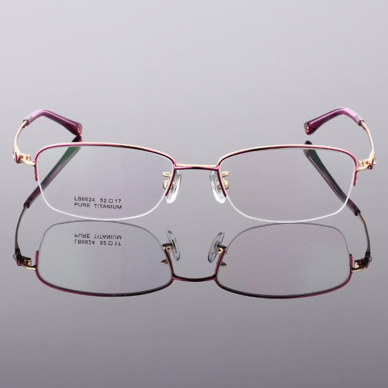 Women's Semi Rim Titanium Frame Eyeglasses Lr6624 Semi Rim Bclear rose red  