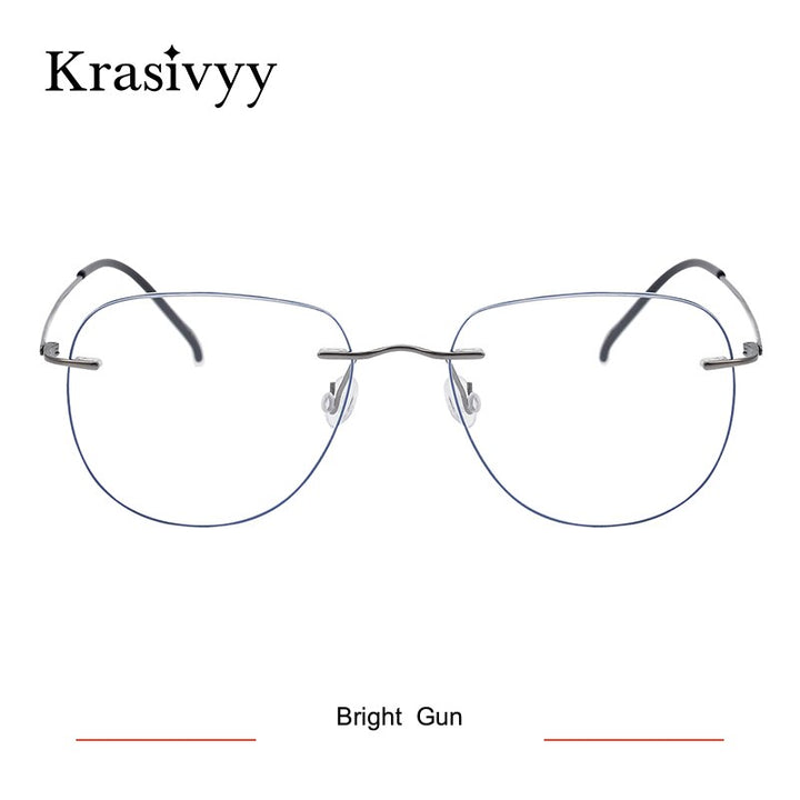 Krasivyy Unisex Rimless Oval Square Titanium Eyeglasses Ls07 Rimless Krasivyy Bright Gun  
