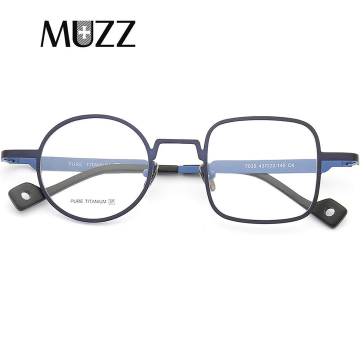 Muzz Men's Full Rim Square Round Asymmetrical Titanium Frame Eyeglasses T7039 Full Rim Muzz C4  