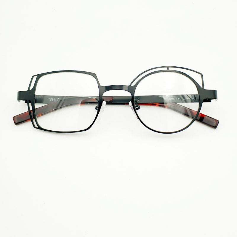 Unisex Eyeglasses Retro Blue Asymmetric Round And Square Alloy Frame 811010 Frame Yujo black China 