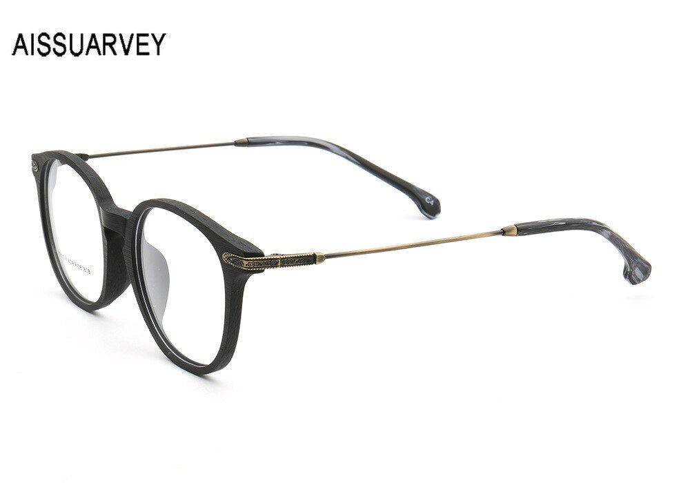 Aissuarvey Wooden Full Rim Frame Men's Round Eyeglasses D6616 Full Rim Aissuarvey Eyeglasses   