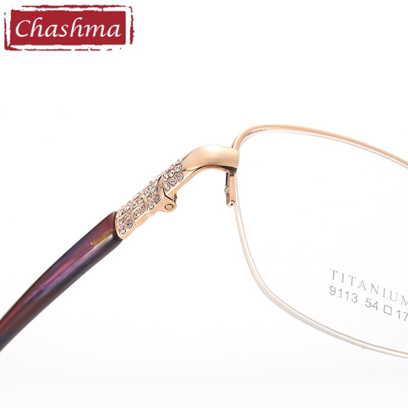 Women's Oval Titanium Frame Jewelled Eyeglasses 9113 Frame Chashma   
