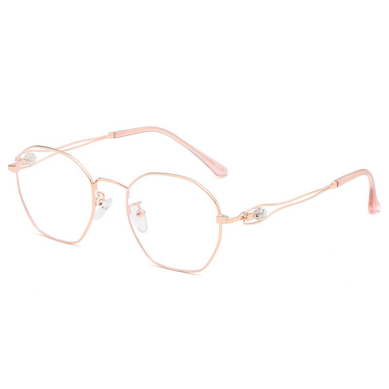 Women's Irregular Alloy Full Rim Eyeglasses 11256 Full Rim Bclear Rose gold  