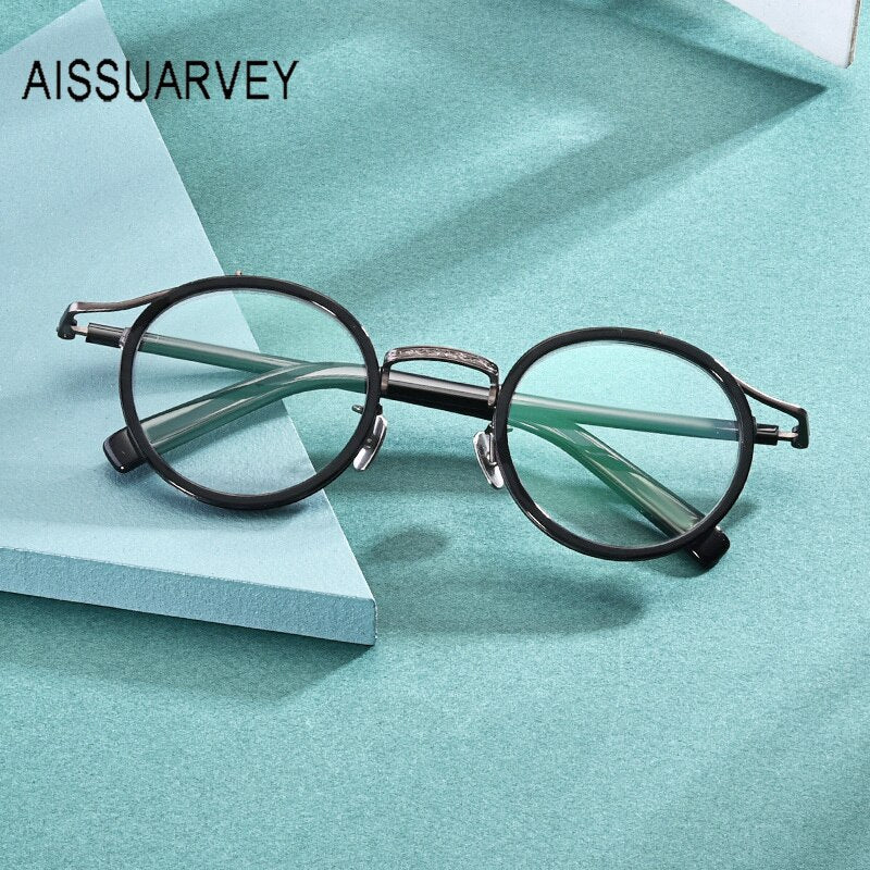 Aissuarvey Unisex Acetate Alloy Round Full Rim Eyeglasses Full Rim Aissuarvey Eyeglasses   