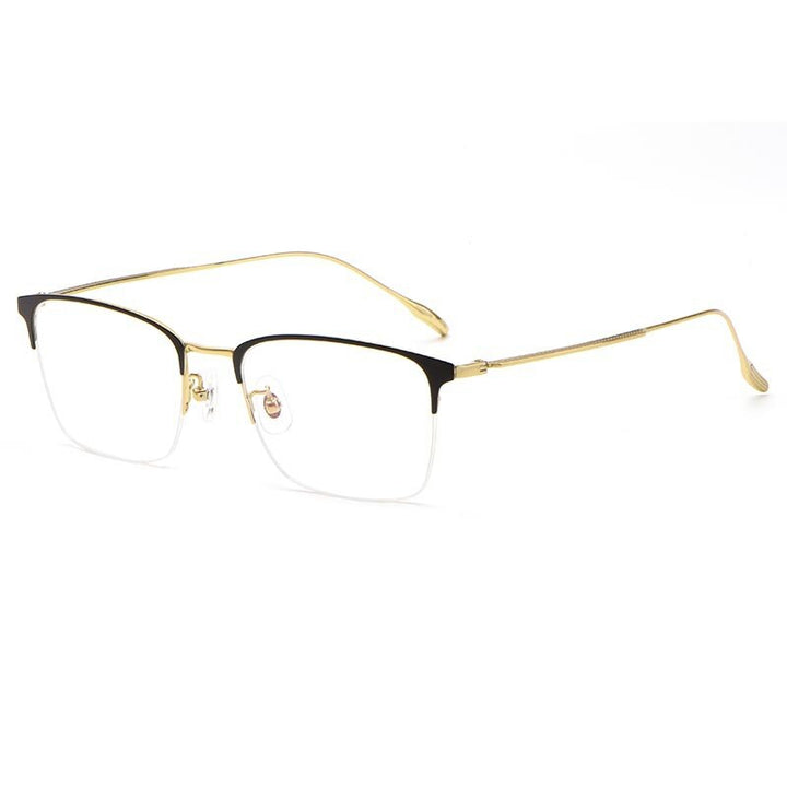 KatKani Men's Semi Rim Titanium Square Frame Eyeglasses 8085W Semi Rim KatKani Eyeglasses Black Gold  
