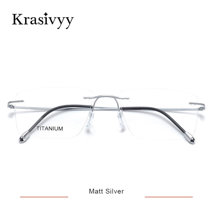 Krasivyy Unisex Rimless Square Titanium Eyeglasses Kr16011 Rimless Krasivyy Matt Silver  