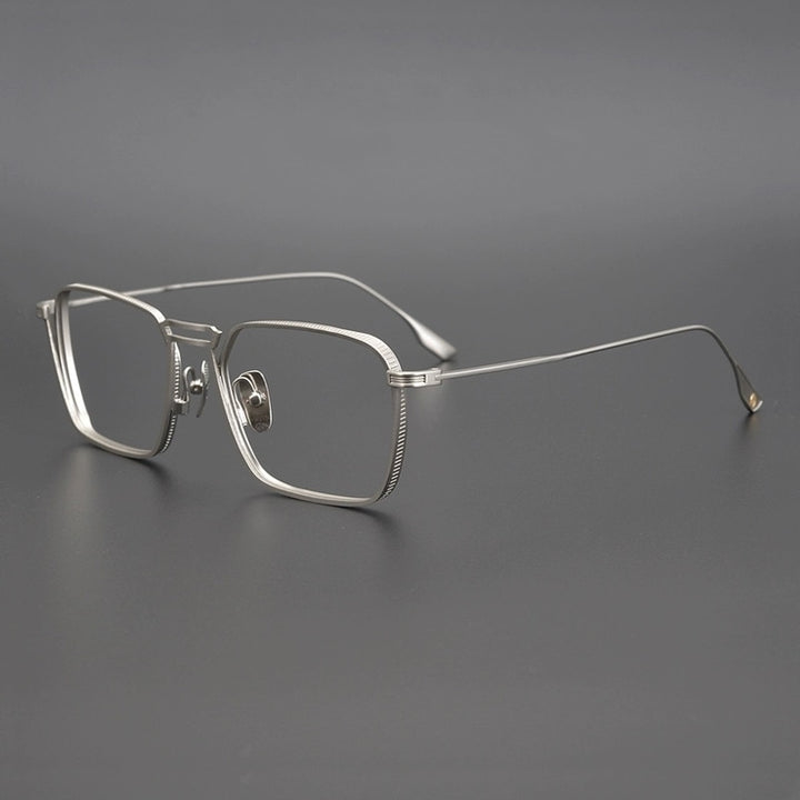Muzz Men's Full Rim Square Titanium Frame Eyeglasses D125 Full Rim Muzz Silver  