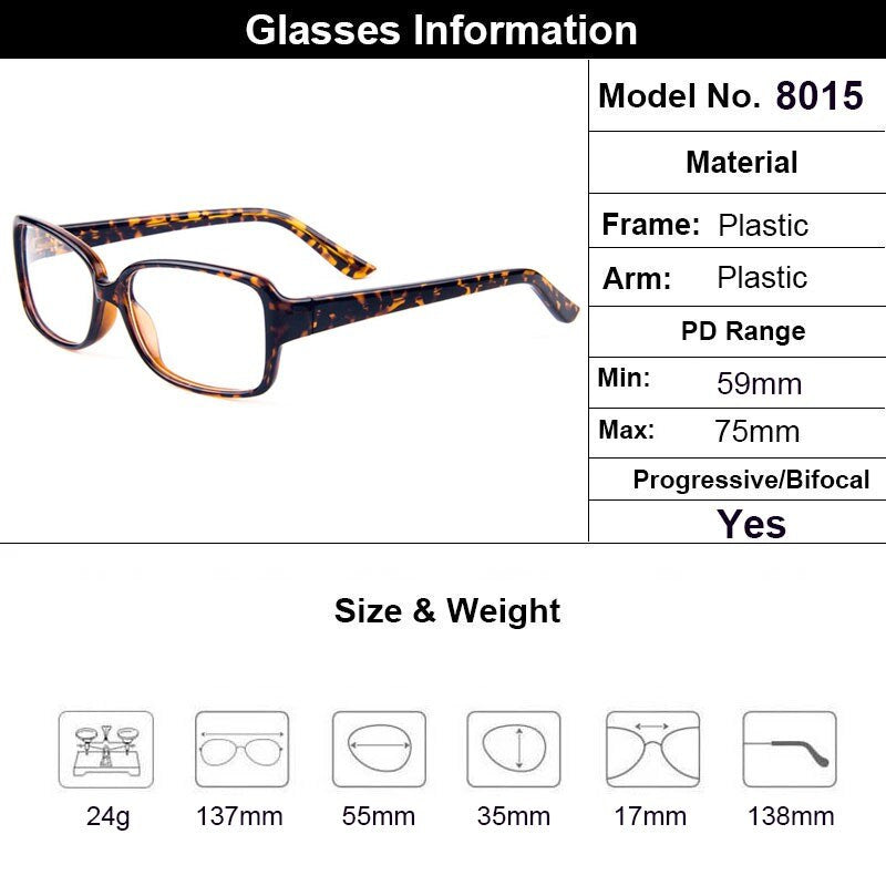 Women's Eyeglasses Plastic Rectangular Tortoiseshell T8015 Frame Gmei Optical   