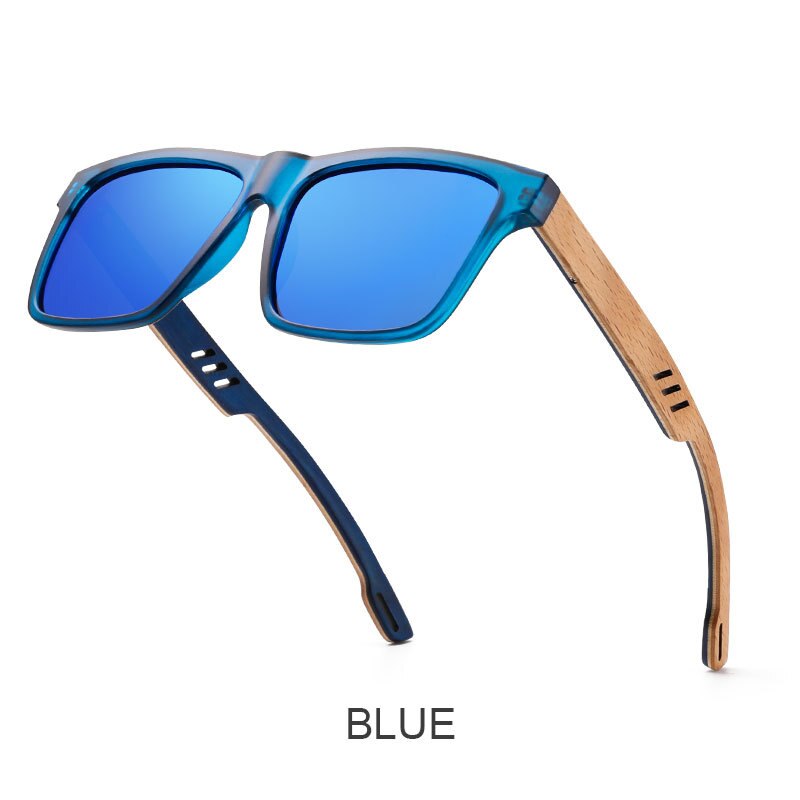 Yimaruili Unisex Full Rim Square  Bamboo/Wooden Frame Polarized Lens Sunglasses 8028 Sunglasses Yimaruili Sunglasses Blue  
