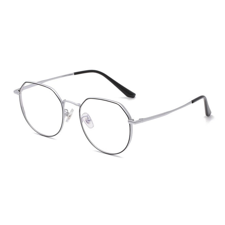 Hotony Unisex Full Rim Polygonal Round Titanium Frame Eyeglasses 1126 Full Rim Hotony Black Silver  