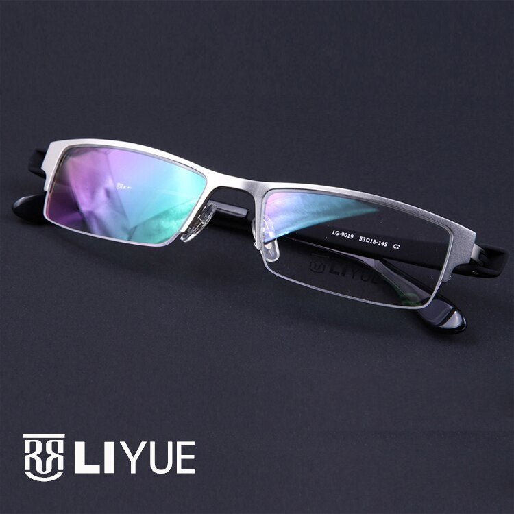 Oveliness Men's Semi Rim Rectangle Titanium Alloy Eyeglasses Ly9019 Semi Rim Oveliness silver  