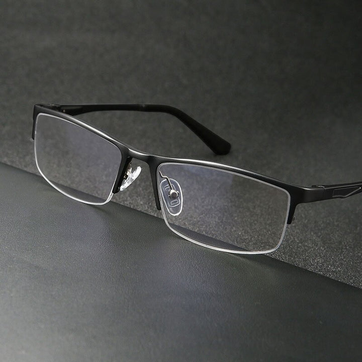 Hotochki Unisex Semi Rim Square Aluminum Magnesium Alloy Eyeglasses Semi Rim Hotochki   