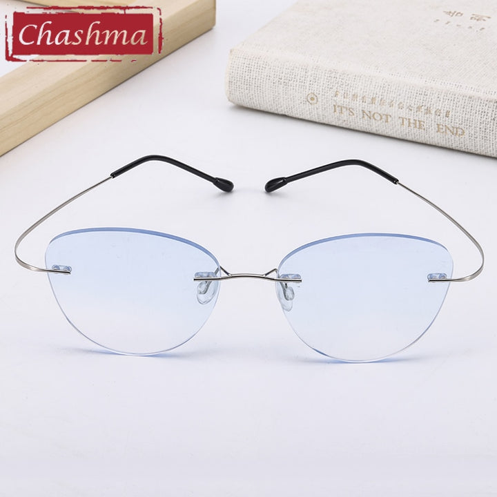 Women's Rimless Cat Eye Titanium Frame Eyeglasses 6074-2c Rimless Chashma   