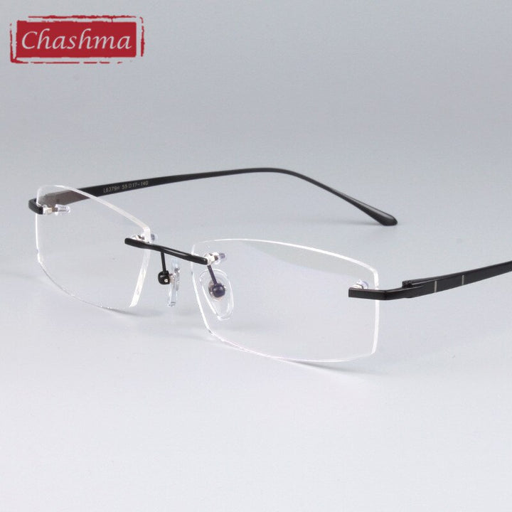 Chashma Ottica Unisex Rimless Rectangle Titanium Eyeglasses 75019 Rimless Chashma Ottica Black  