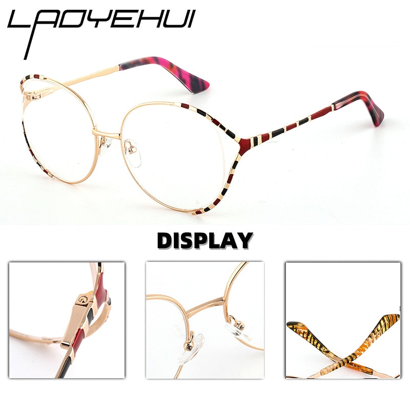 Laoyehui Women's Eyeglasses Alloy Frame Oversize Round 18032 Full Rim Laoyehui   