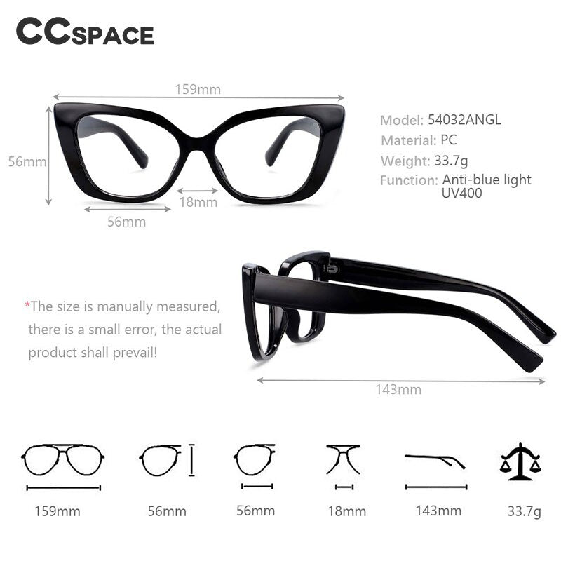 CCSpace Unisex Full Rim Rectangle Cat Eye Resin Frame Eyeglasses 54032 Full Rim CCspace   