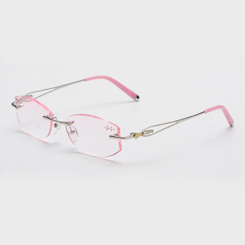 Reven Jate 58111 Women's Eyeglasses Alloy Rimless Diamond Cutting Rimless Reven Jate pink  