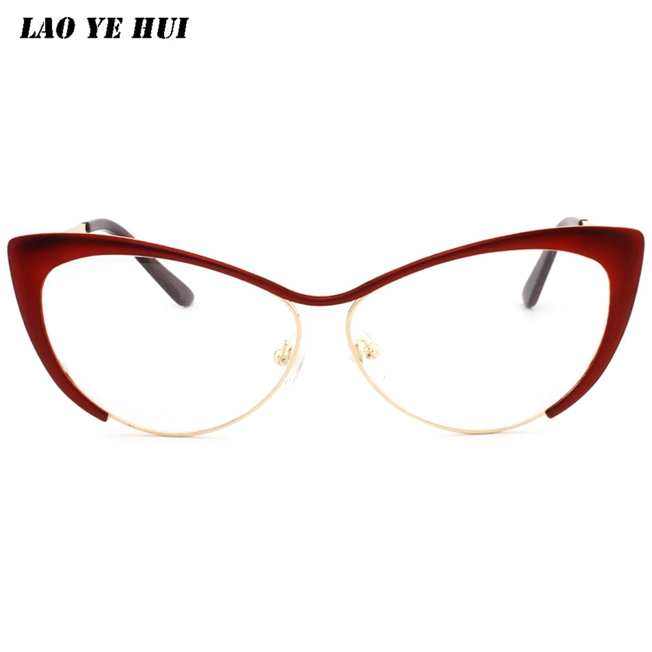 Laoyehui Women's Full Rim Gold Cat Eye Alloy Myopic Reading Glasses Anti-Blue 8077-1 Reading Glasses Laoyehui 0 Red 