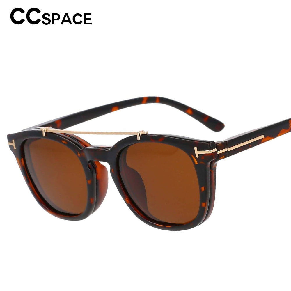 CCSpace Unisex Full Rim Square Tr 90 Titanium Frame Eyeglasses Double Bridge Clip On Sunglasses 53375 Clip On Sunglasses CCspace   