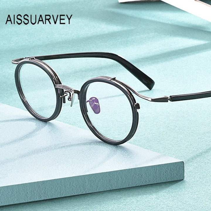 Aissuarvey Unisex Acetate Alloy Round Full Rim Eyeglasses Full Rim Aissuarvey Eyeglasses   