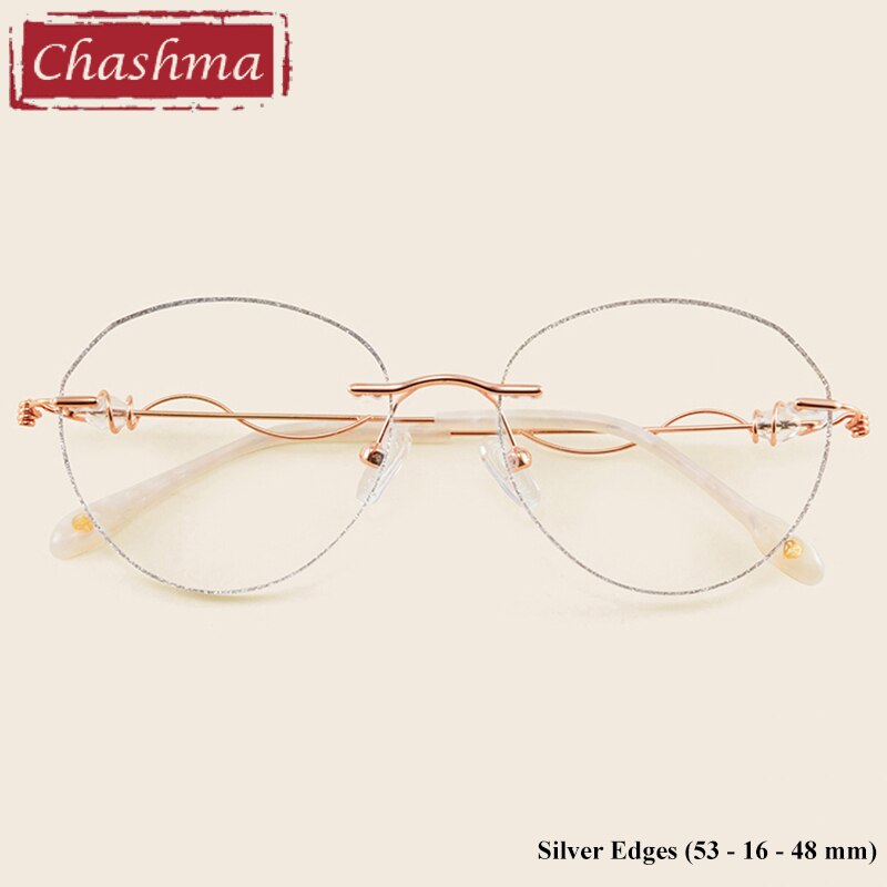 Women' Round Titanium Rimless Frame Diamond Cut Eyeglasses 88128 Rimless Chashma Shape 1  