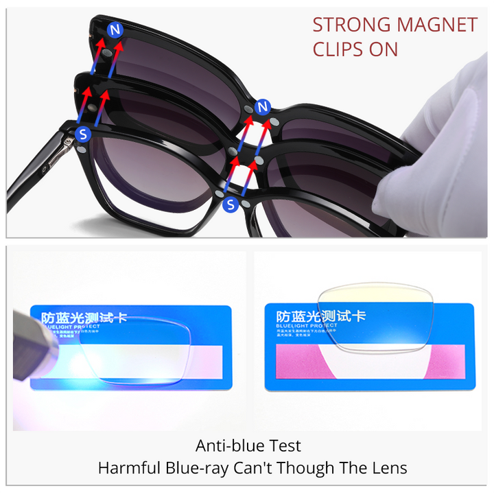 Ralferty Women's Eyeglassers Anti Blue Light Clip On Sunglasses Cat Eye Clip On Sunglasses Ralferty   