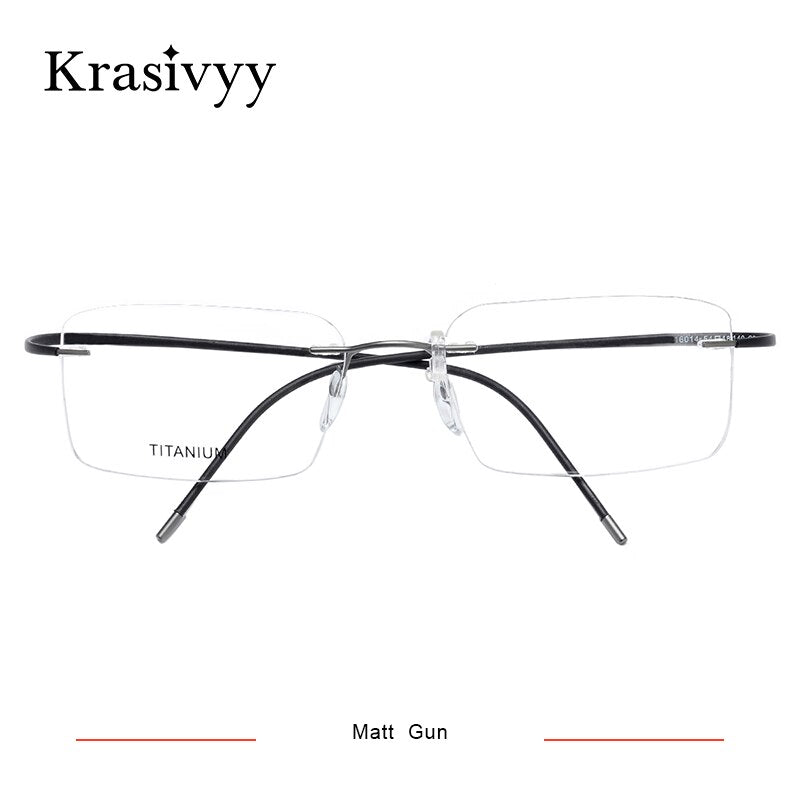 Krasivyy Men's Rimless Square Memory Titanium Eyeglasses Kr16014 Rimless Krasivyy Matt Gun  
