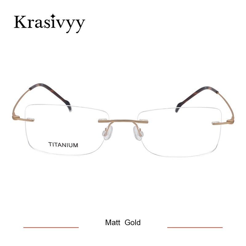Krasivyy Men's Rimless Square Screwless Titanium Eyeglasses Kr16008 Rimless Krasivyy Matt Gold  