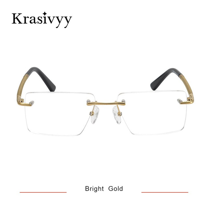 Krasivyy Men's Rimless Square Titanium Eyeglasses Kr16057 Rimless Krasivyy Bright Gold  