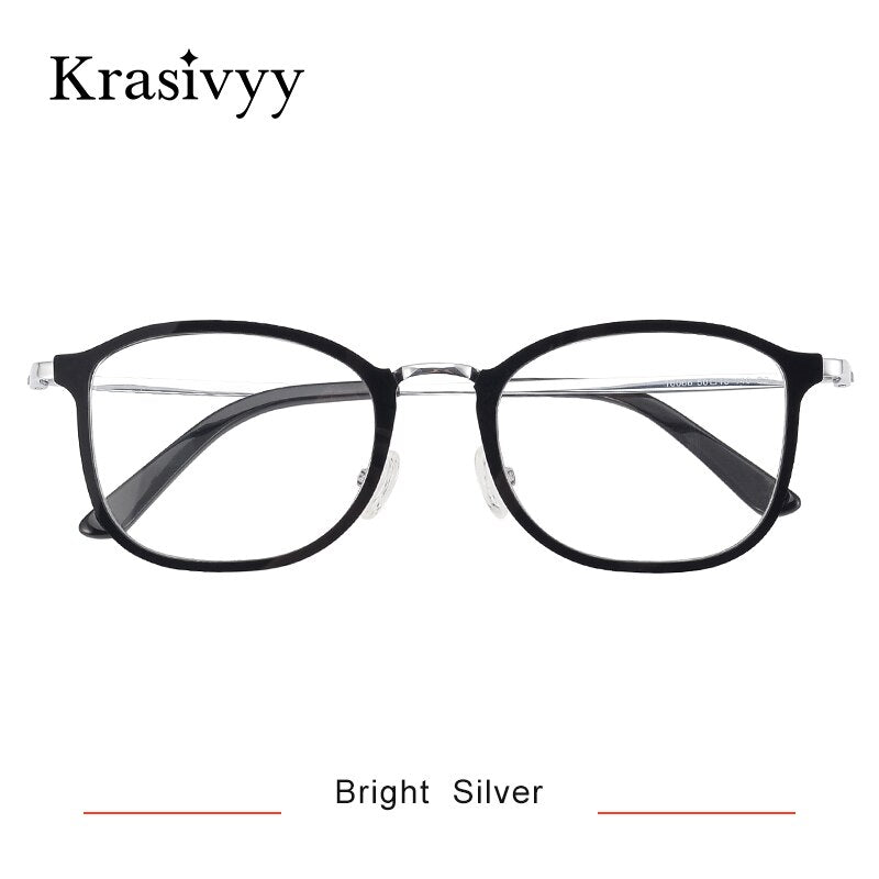 Krasivyy Men's Full Rim Square Tr 90 Titanium Eyeglasses Kr16066 Full Rim Krasivyy Bright Silver  