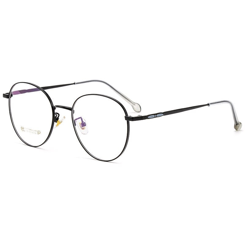 KatKani Unisex Full Rim Round Titanium Frame Eyeglasses K2070 Full Rim KatKani Eyeglasses Black  