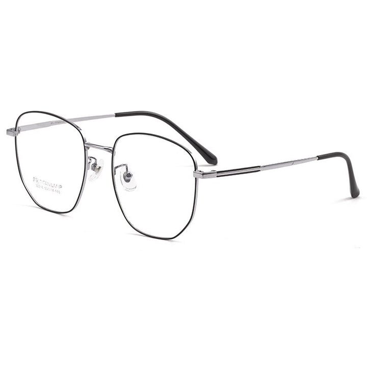 KatKani Unisex Full Rim Polygonal β Titanium Alloy Frame Eyeglasses 32216 Full Rim KatKani Eyeglasses Black Silver  