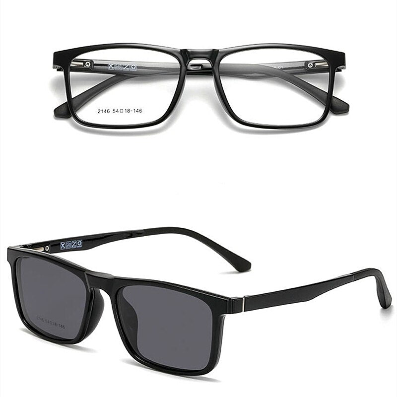 Yimaruili Unisex Full Rim Resin Frame Eyeglasses With Polarized Lens Magnetic Clip On Sunglasses 2146 Clip On Sunglasses Yimaruili Eyeglasses Brihgt Black  C1  