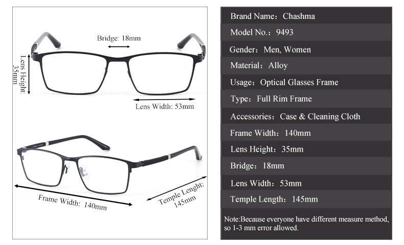 Chashma Ottica Men's Full Rim Large Square Titanium Alloy Eyeglasses 9493 Full Rim Chashma Ottica   