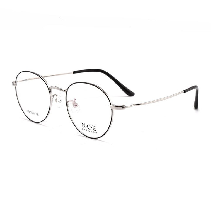 Unisex Full Rim Round Titanium Frame Eyeglasses Sc8297 Full Rim Bclear black silver  