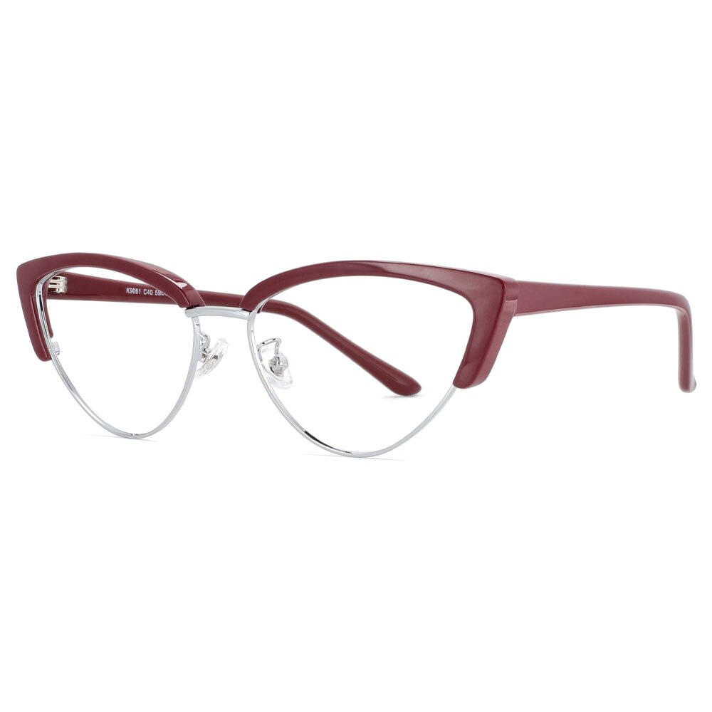 CCspace Unisex Full Rim Cat Eye Tr 90 Titanium Frame Eyeglasses 53840 Full Rim CCspace Red  