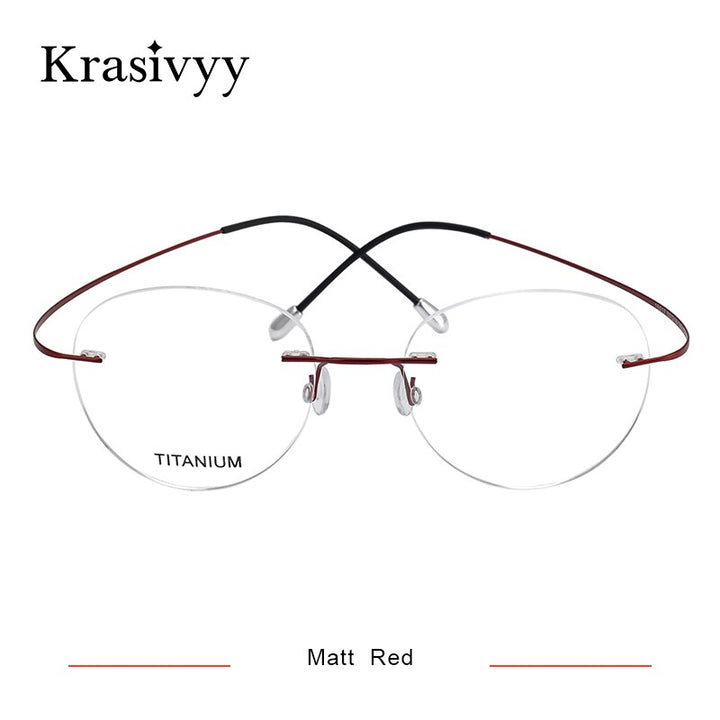 Krasivyy Unisex Rimless Round Titanium Eyeglasses Kr16017 Rimless Krasivyy Matt Red  