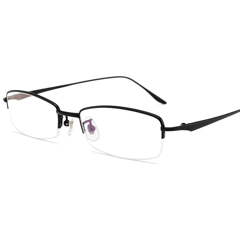 Men's Titanium Semi Rim Square Frame Eyeglasses D8560 Semi Rim Bclear black  