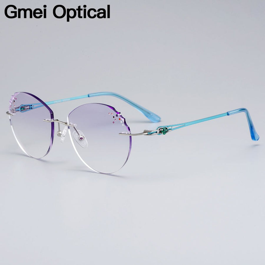 Women's Eyeglasses Alloy Rimless Diamond Trimming Cut Z2873 Gradient Purple Rimless Gmei Optical   
