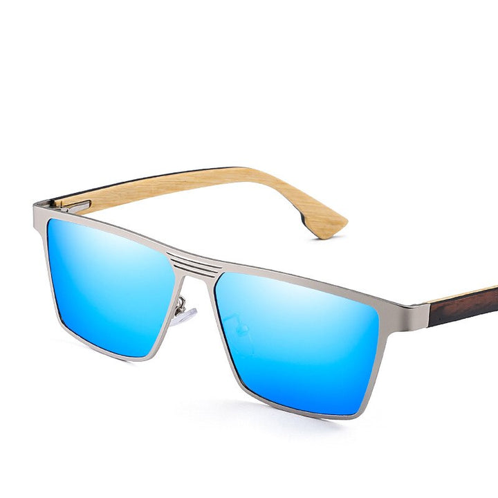 Yimaruili Unisex Full Rim Rectangular Bamboo/Wooden Frame Polarized Lens Sunglasses 8045 Sunglasses Yimaruili Sunglasses Blue  