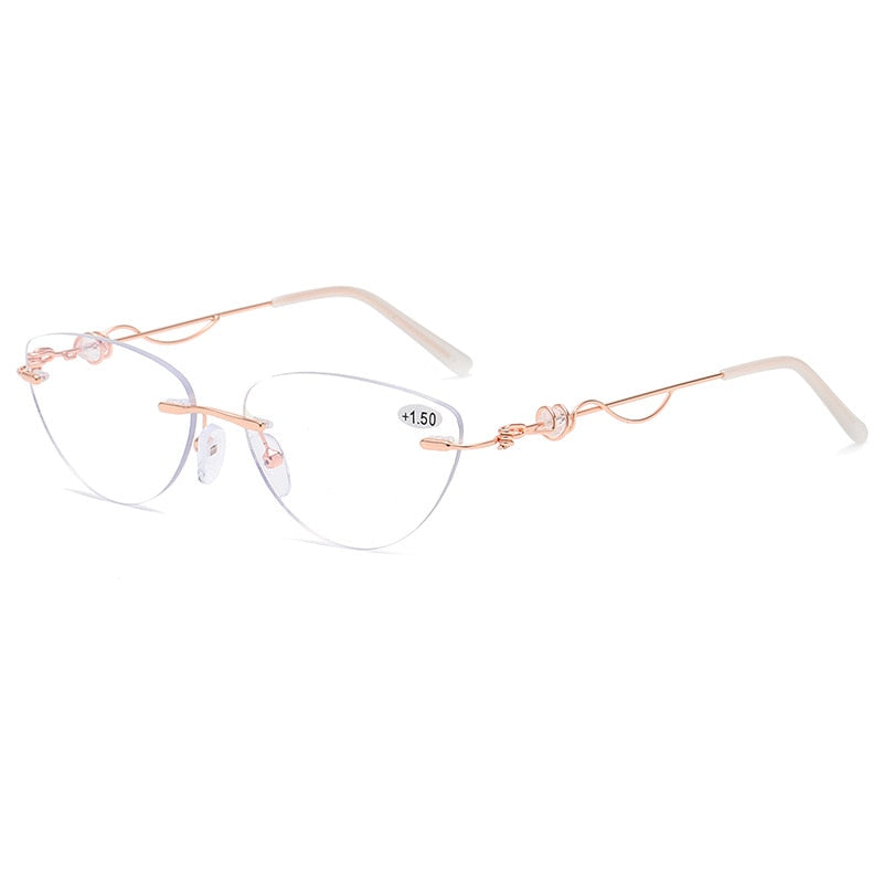 Women's Eyeglasses Rimless Reading Glasses Anti Blue Light 1411 Reading Glasses Ahora +100 PINK 