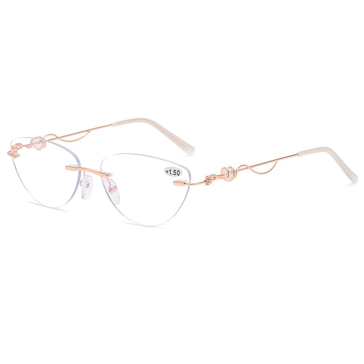 Women's Eyeglasses Rimless Reading Glasses Anti Blue Light 1411 Reading Glasses Ahora +100 PINK 