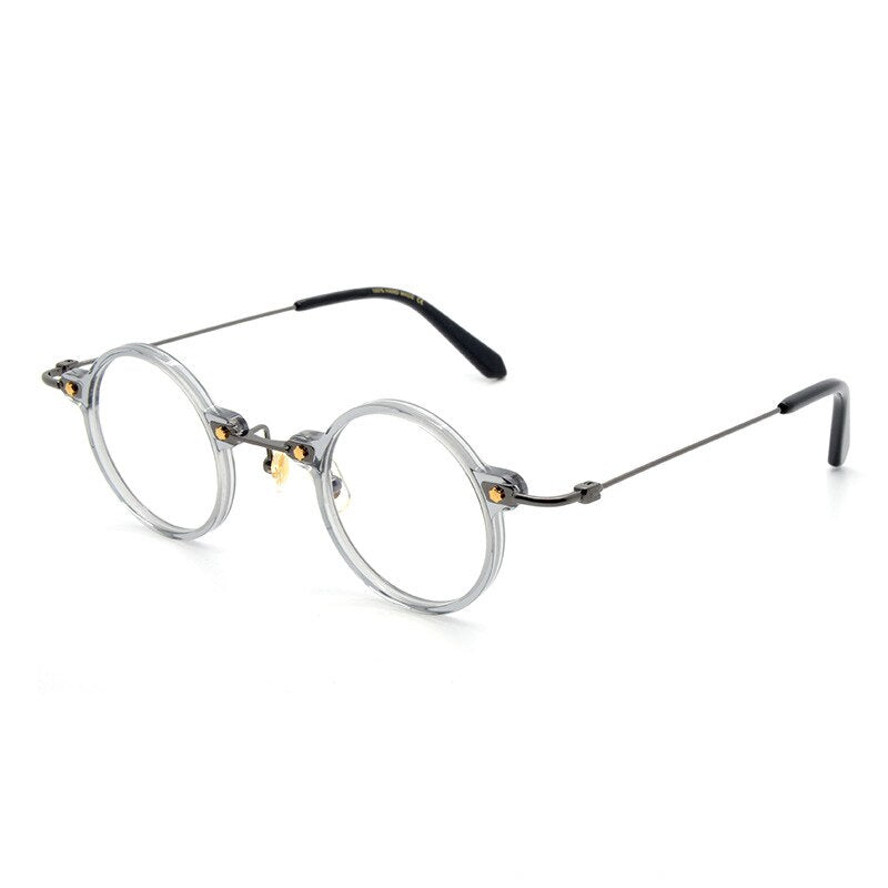 Unisex Acetate Metal Small Round Full Rim Frame Eyeglasses Full Rim Aissuarvey Eyeglasses Gray gray  