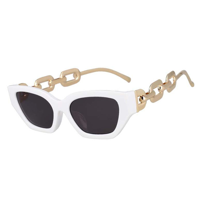 CCSpace Women's Full Rim Oversized Cat Eye Resin Chain Leg Frame Sunglasses 53235 Sunglasses CCspace Sunglasses white 53235 