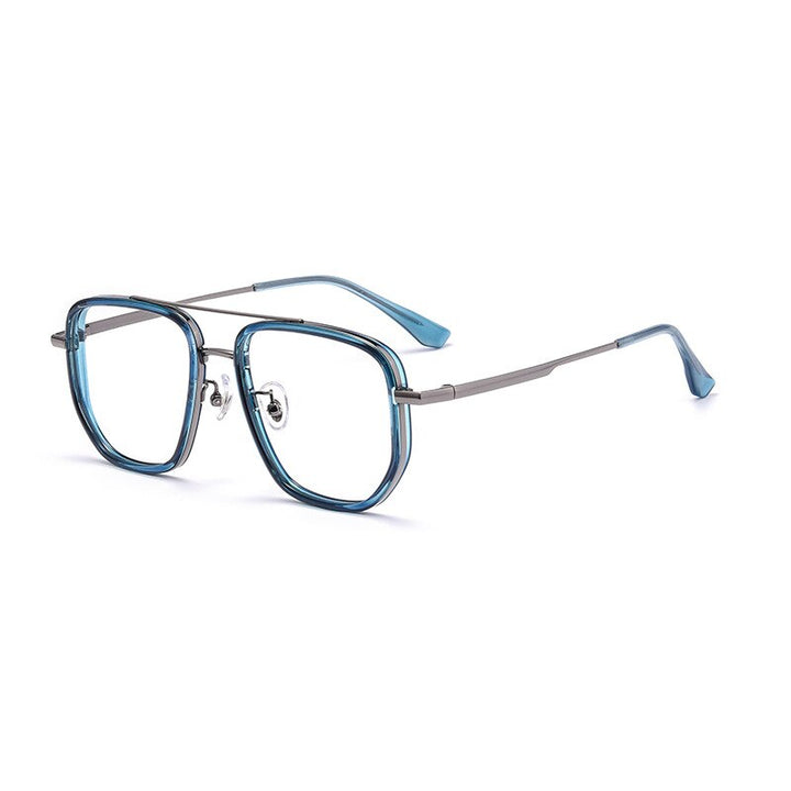 KatKani Men's Full Rim Polygon Titanium Double Bridge Frame Eyeglasses 2217yj Full Rim KatKani Eyeglasses Transparent Blue  