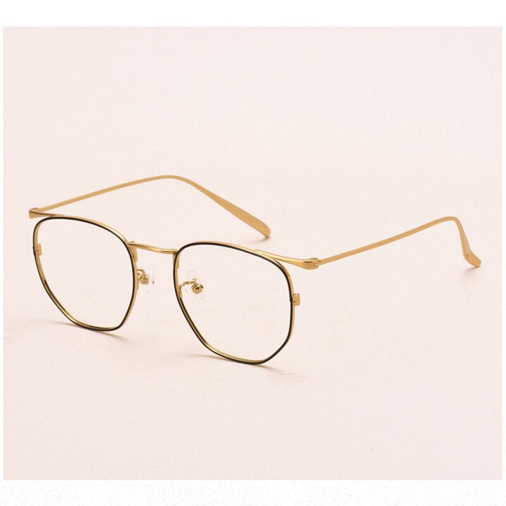 Muzz Men's Full Rim Round Polygon Titanium Frame Eyeglasses S10901 Full Rim Muzz Black gold  