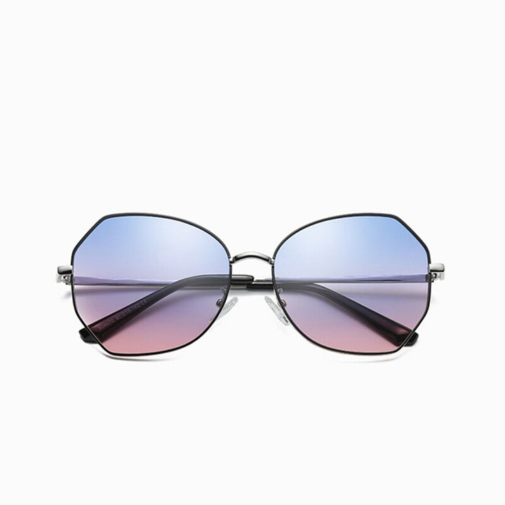 KatKani Unisex Full Rim Polygonal Round Alloy Frame Polarized Sunglasses 8063 Sunglasses KatKani Sunglasses Black Silver Blue Other 