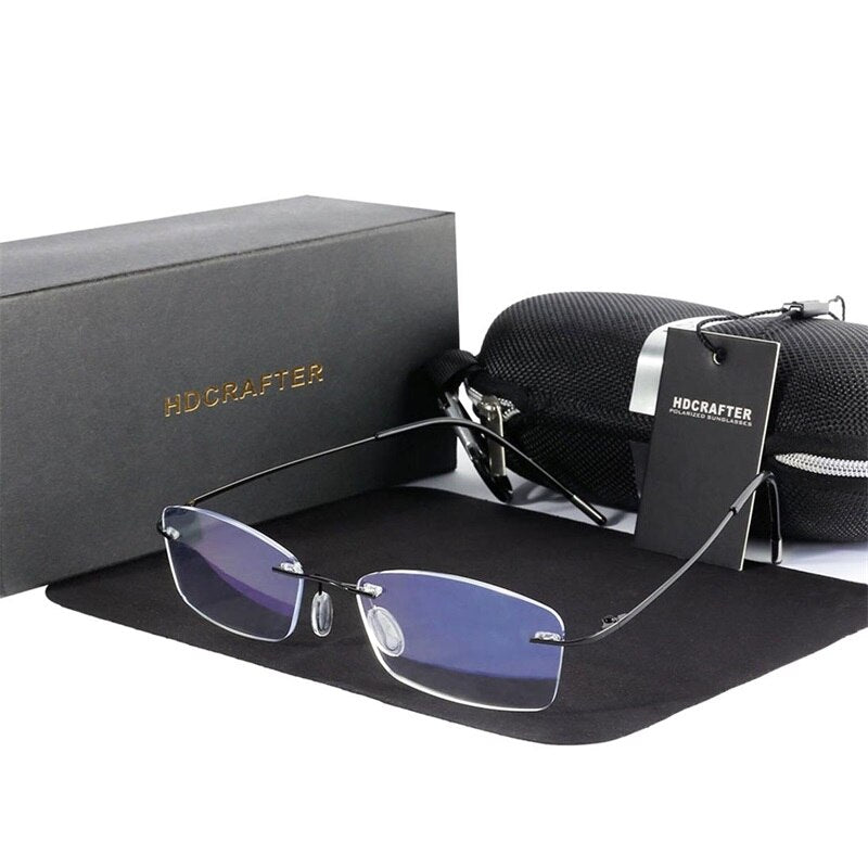 Hdcrafter Unisex Rimless Rectangle Titanium Frame Reading Glasses 8025 Reading Glasses Hdcrafter Eyeglasses   