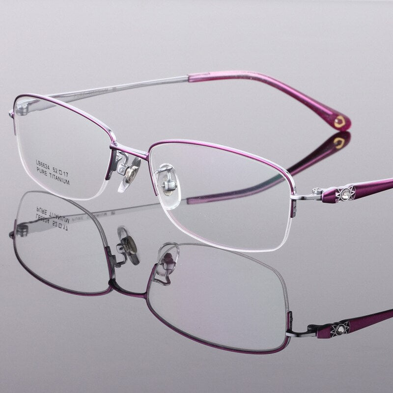 Women's Semi Rim Titanium Frame Eyeglasses Lr6624 Semi Rim Bclear   